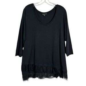 Lane Bryant Black Asymmetrical Lace Hem 3/4 Sleeve Casual Blouse Plus Size 18/20